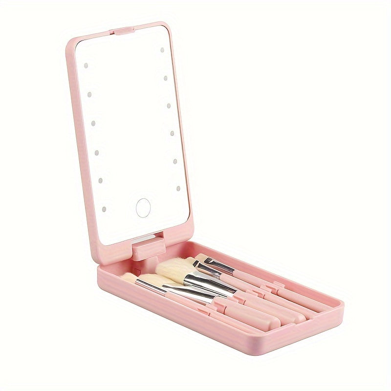 💋 Espelho de Maquilhagem LED com Estojo de Pincéis — Beleza iluminada em qualquer lugar
