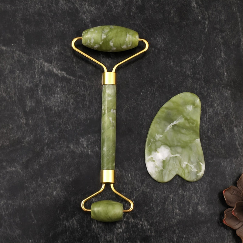 💋 Kit de Massagem Facial Jade Roller & Gua Sha — Beleza que flui naturalmente