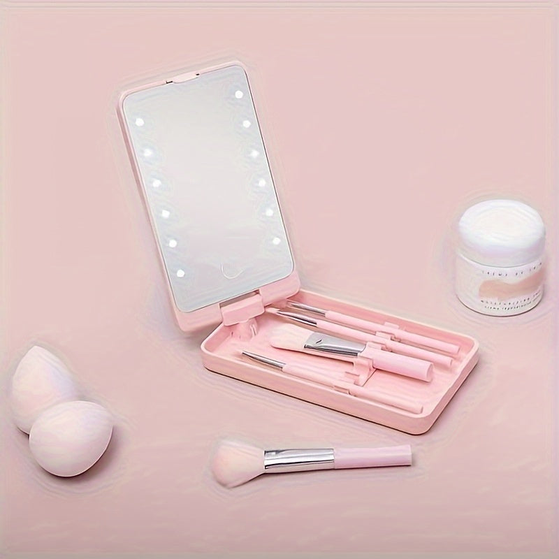 💋 Espelho de Maquilhagem LED com Estojo de Pincéis — Beleza iluminada em qualquer lugar