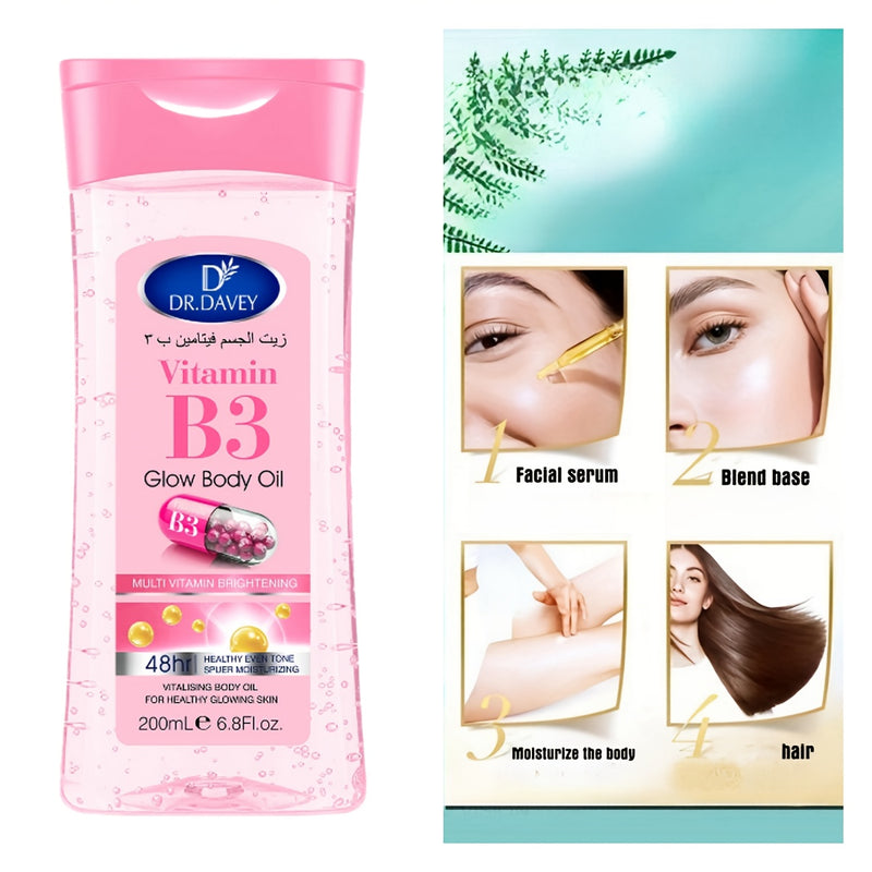 💋 Óleo Corporal Iluminador com Vitamina B3 — Nutrição, brilho e toque sedoso para a tua pele