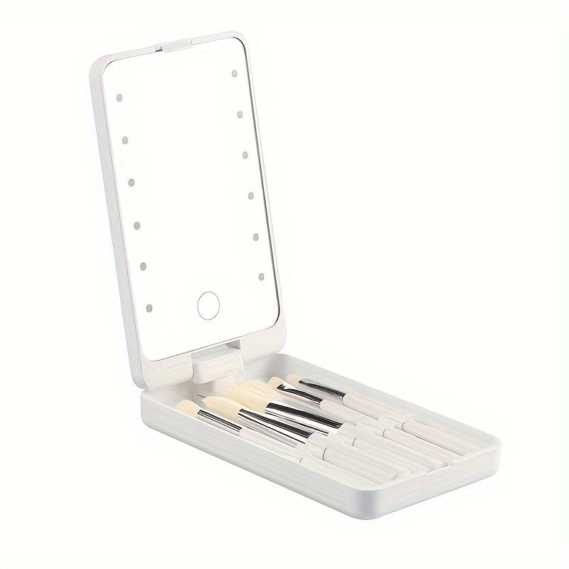 💋 Espelho de Maquilhagem LED com Estojo de Pincéis — Beleza iluminada em qualquer lugar