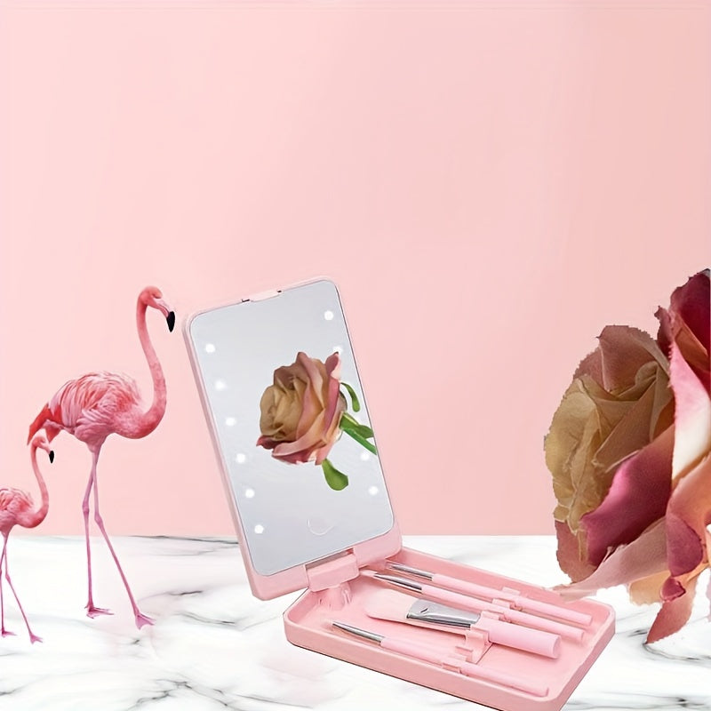 💋 Espelho de Maquilhagem LED com Estojo de Pincéis — Beleza iluminada em qualquer lugar