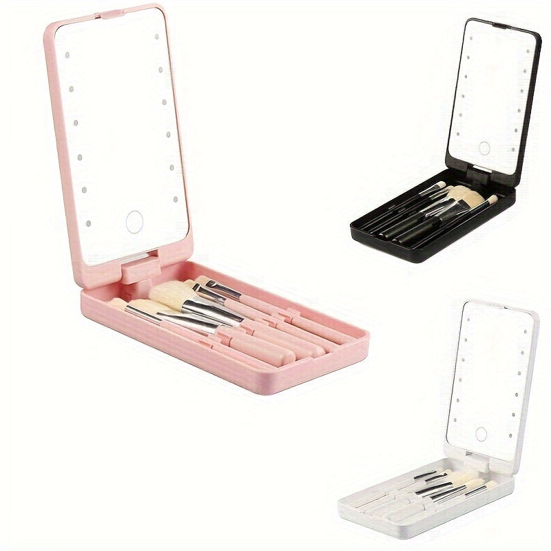 💋 Espelho de Maquilhagem LED com Estojo de Pincéis — Beleza iluminada em qualquer lugar